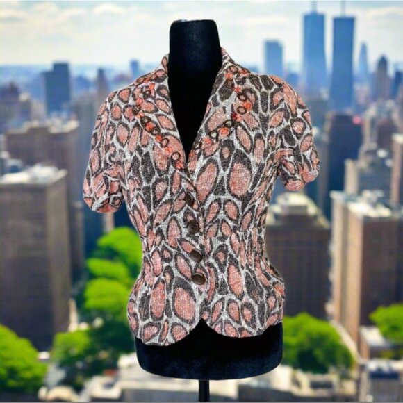 Alberto Makali Women's Button-Up Short Sleeve Blazer Jacket W/Unique Pattern S - Picture 7 of 7